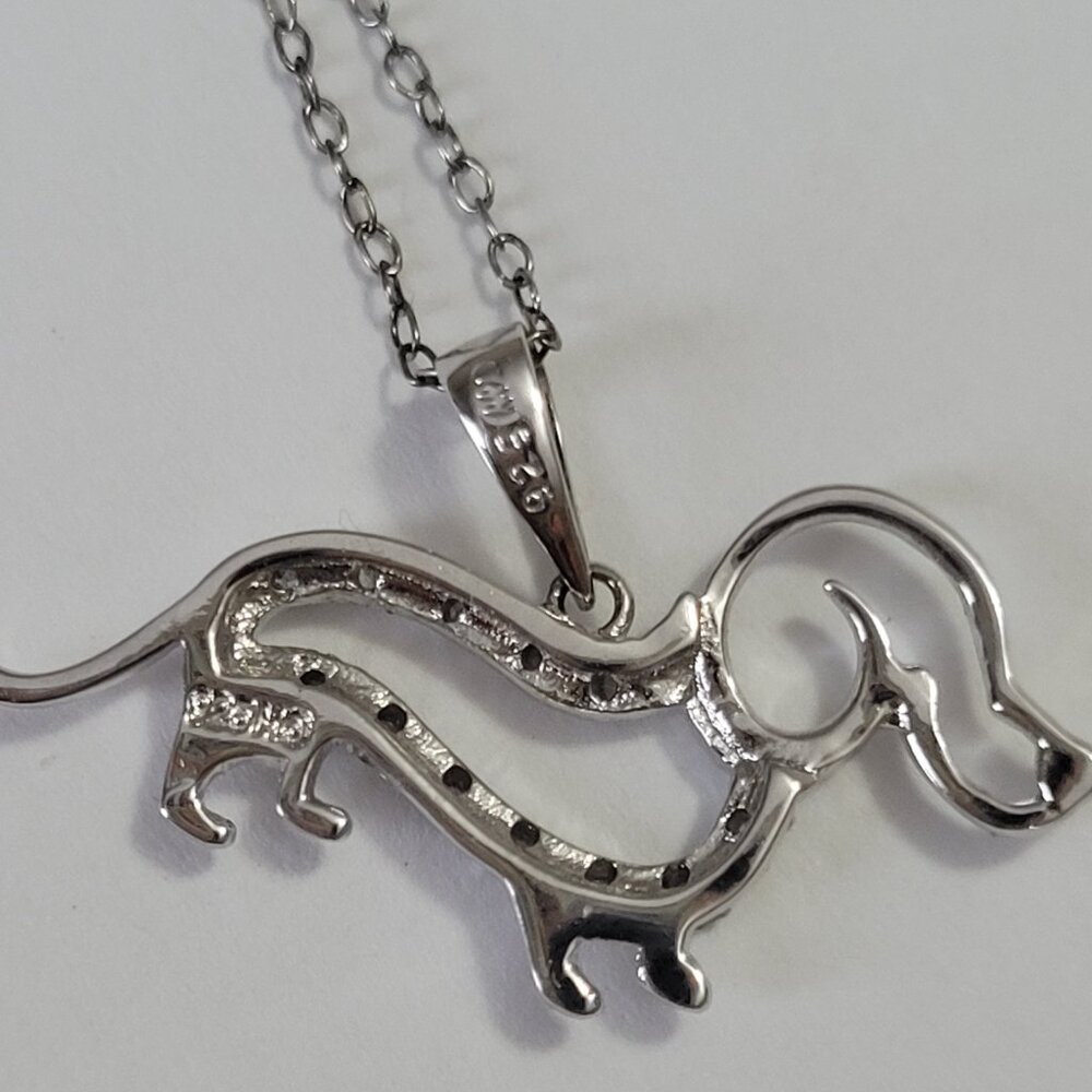 Dog Diamond Sterling Pendant Necklace Dachshund Weenie Doxie Dog Lover - Picture 6 of 16